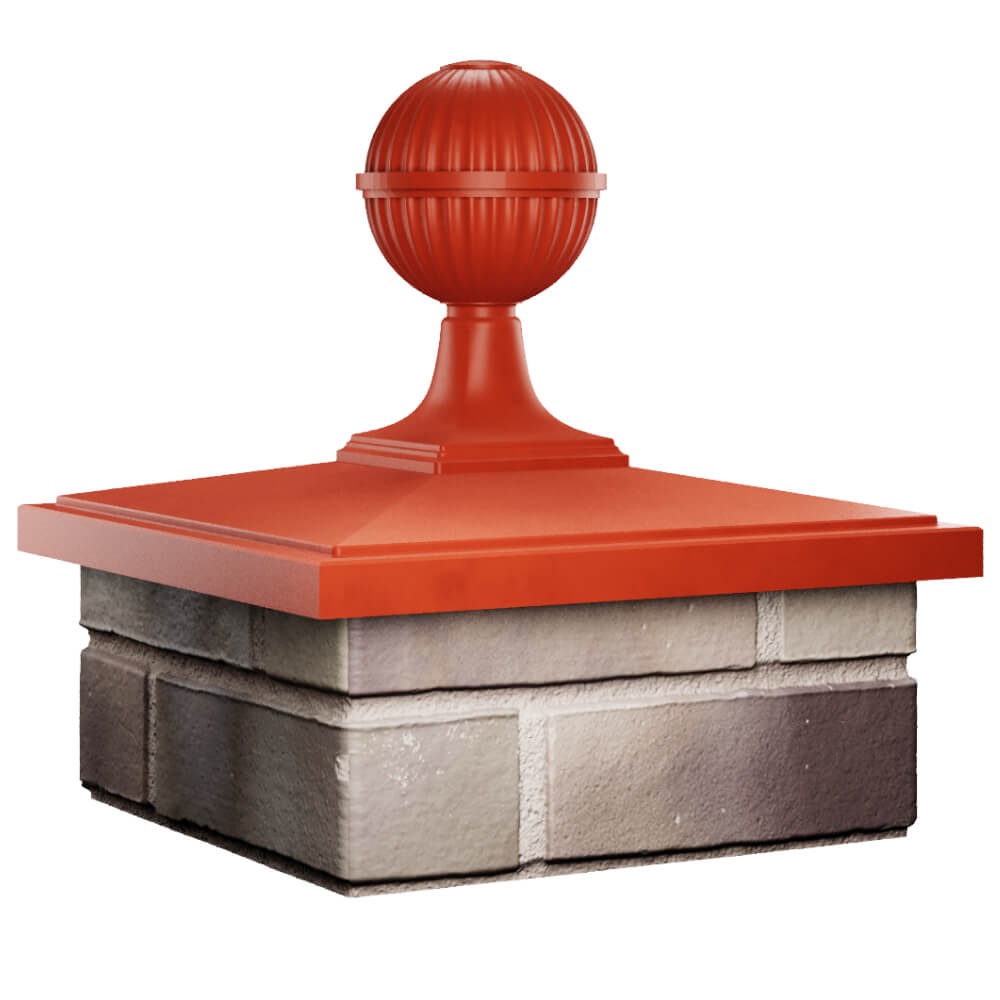 Колпак Zking БонаМоно Красный с шаром на столб 1.5х1.5 кирпича (385х385, 400х400мм) в сборе в Владикавказе фото