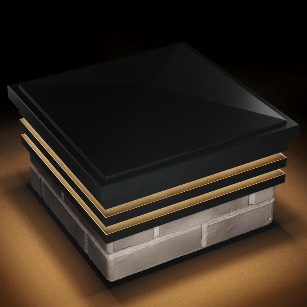 Колпак Zking Бона ХайТек Черный на столб 1.5х1.5 кирпича (385х385мм) с подсветкой в Владикавказе фото