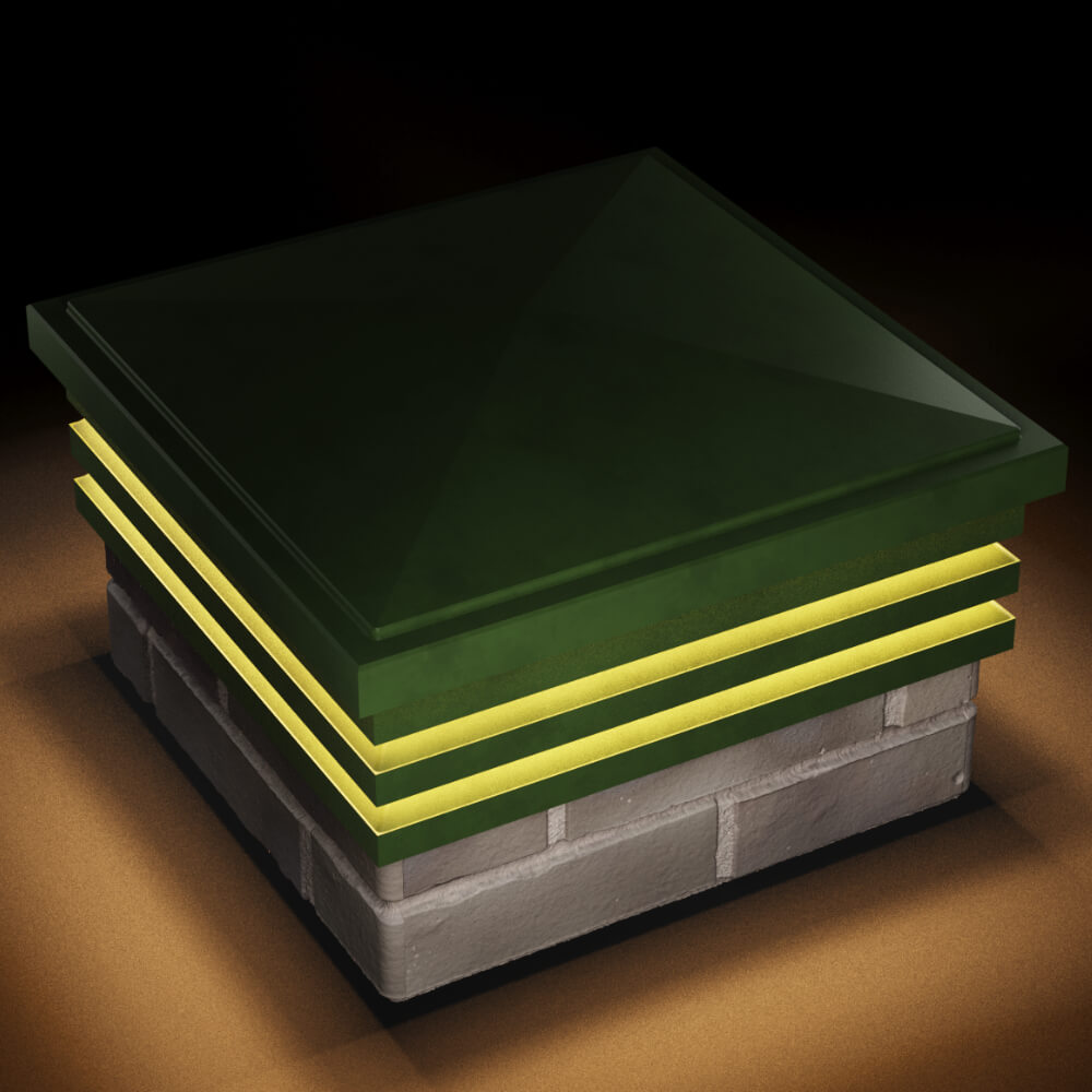 Колпак Zking Бона ХайТек Зеленый на столб 1.5х1.5 кирпича (385х385мм) с подсветкой в Владикавказе фото