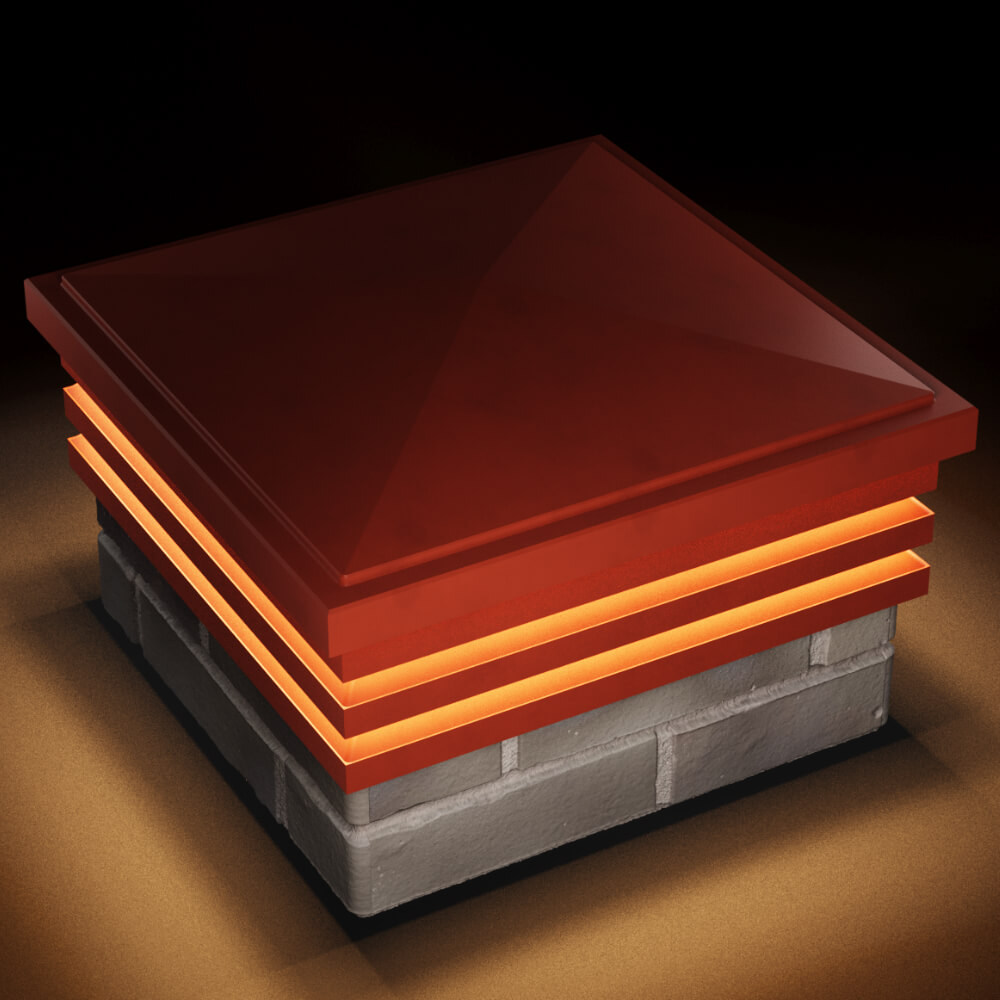 Колпак Zking Бона ХайТек Красный на столб 1.5х1.5 кирпича (385х385мм) с подсветкой в Владикавказе фото