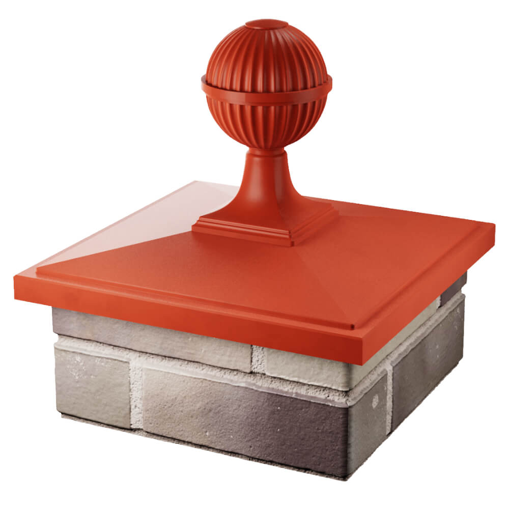 Колпак Zking БонаМоно Красный с шаром на столб 1.5х1.5 кирпича (385х385, 400х400мм) в сборе в Владикавказе фото